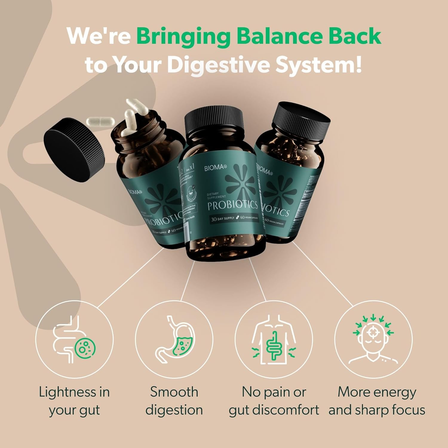 Bioma Probiotics - Digestive Health Probiotic - Gut Support for Men & Women with Xylooligosaccharides, Tributyrin & Bifidobacterium - Vegan & Gluten Free - 180 Delayed-Release Capsules (90-Day Supply)