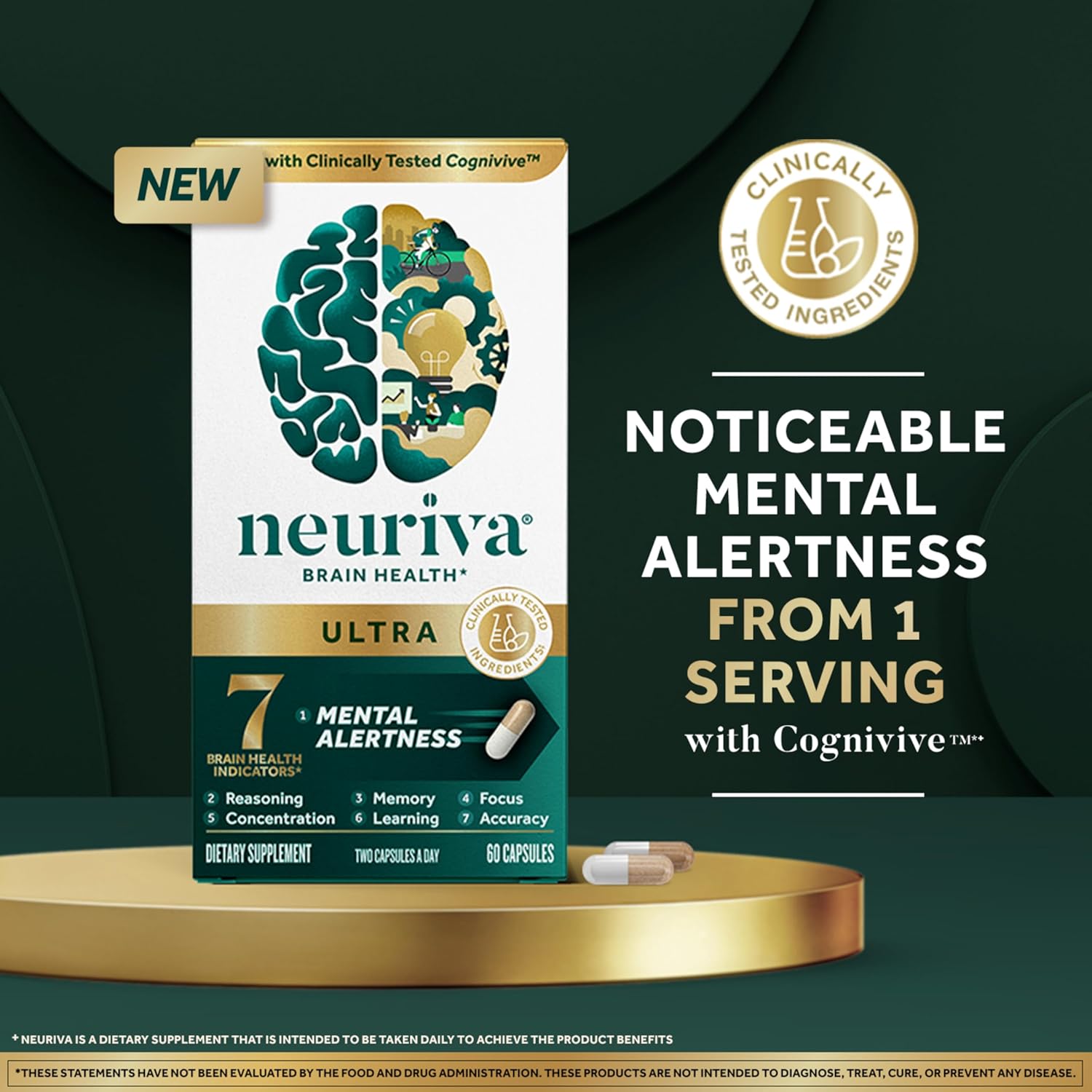 NEURIVA Brain Health Ultra Mental Alertness Supplement 60 Capsules